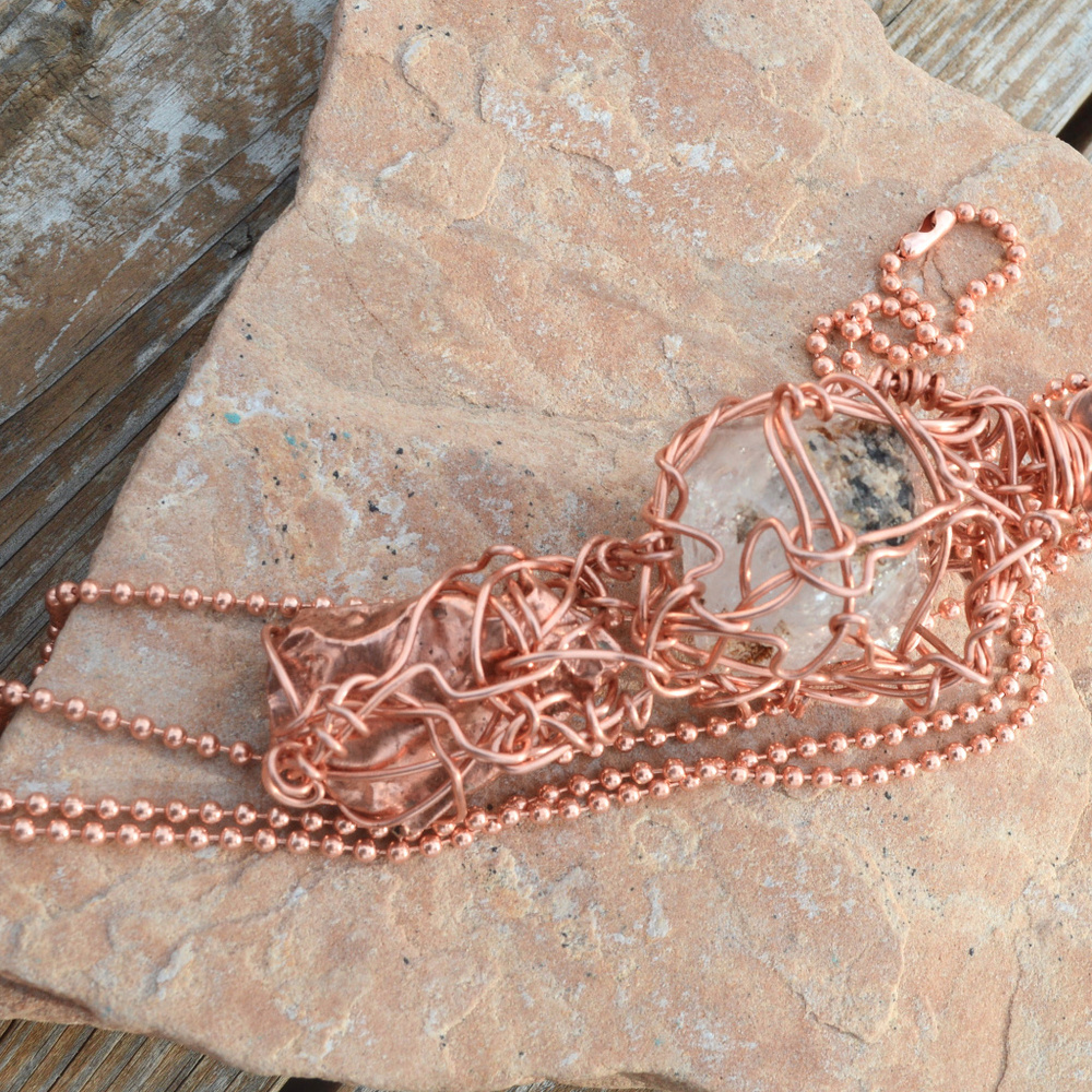 Genuine Turquoise Herkimer Diamond Copper Pendant - Picture 8 of 8